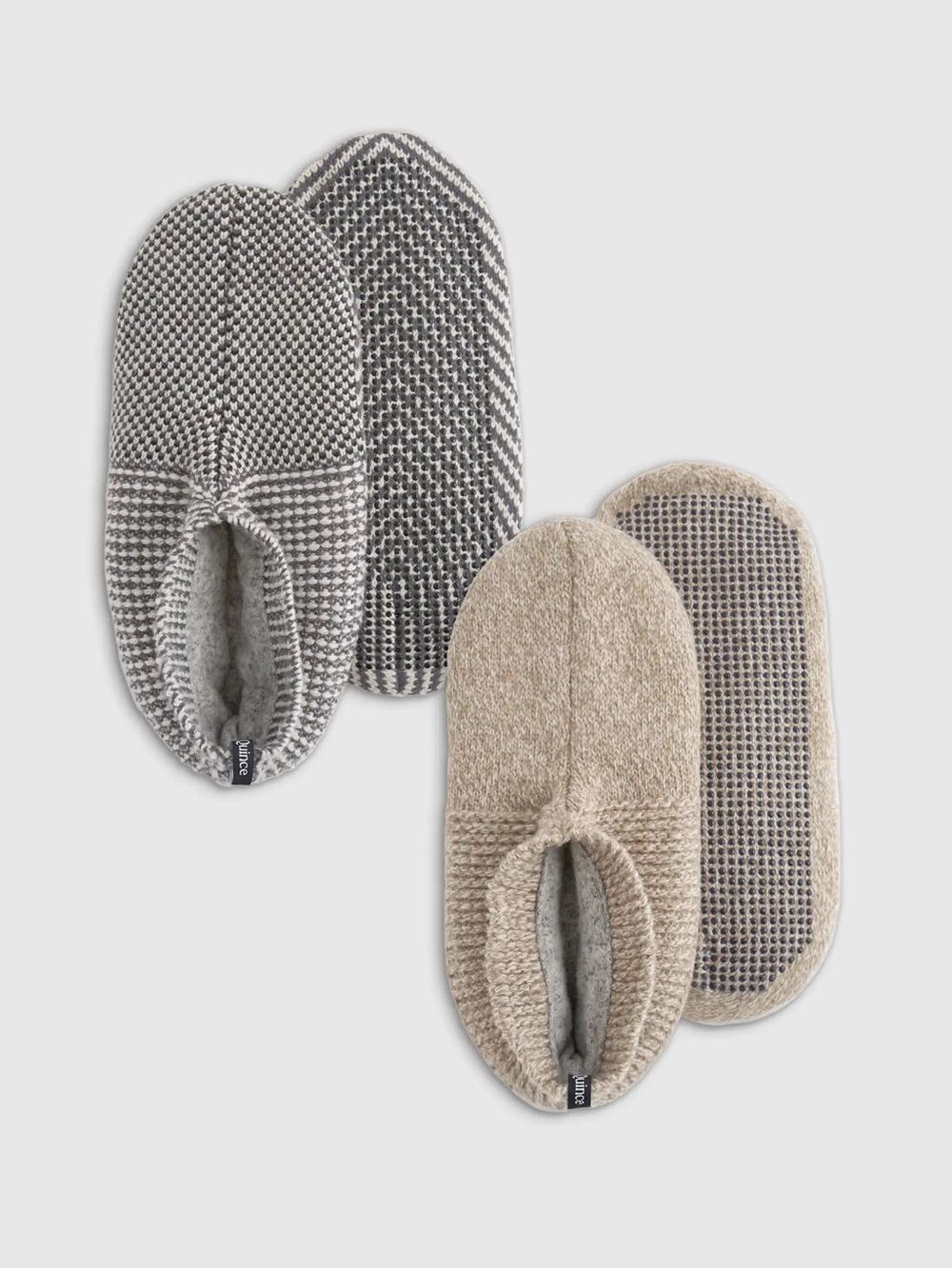 NWT QUINCE 2 Pack Fleece Lined Gripper Slippers Gray/Natural 8608